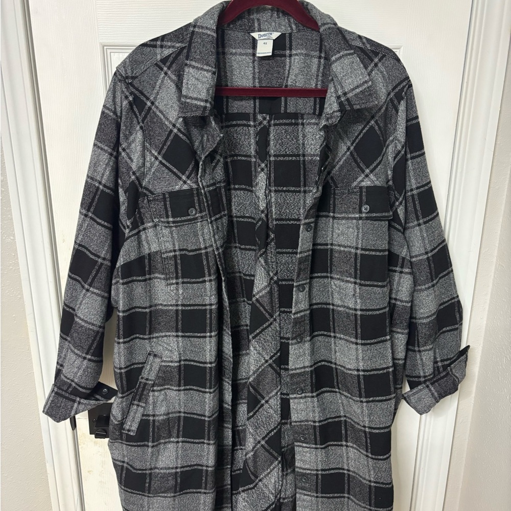 Duluth Trading Co Black and Gray Blazer with Plaid Pattern
